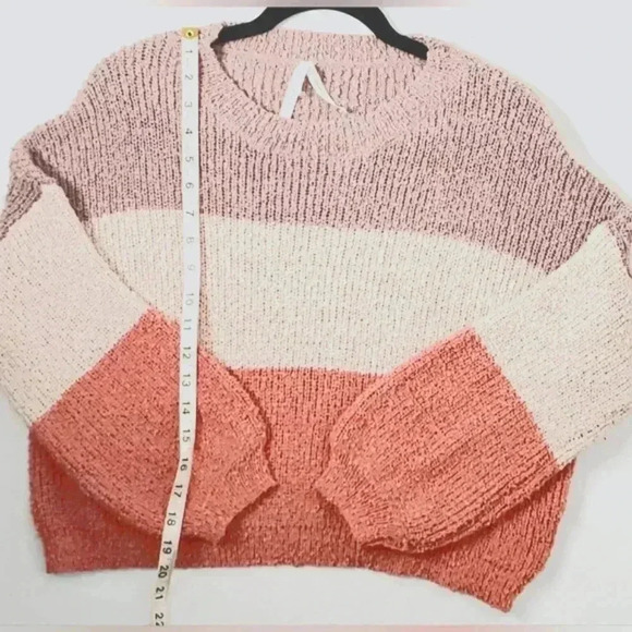 Dreamers Chunky Knit Cropped Boxy  Colorblock Fuzzy Boho Sweater SzM/L - Picture 4 of 9